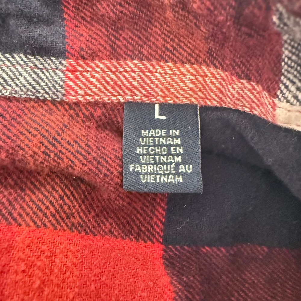 Lands End Mens Flannel Shirt Large Red Navy Blue Plaid Button Down Cotton L - Picture 5 of 8